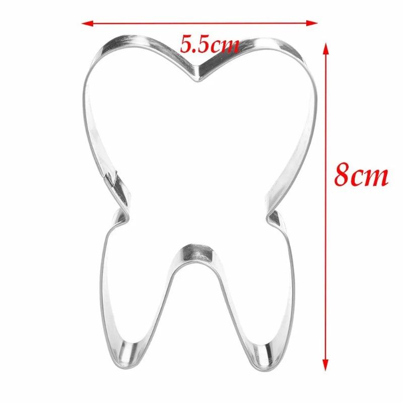 2pcs 3D Tooth Shape Cookie Cutter Stainless Steel Biscuit Tools Baking Cookies Molds Kitchen Cake Decorating Bakeware