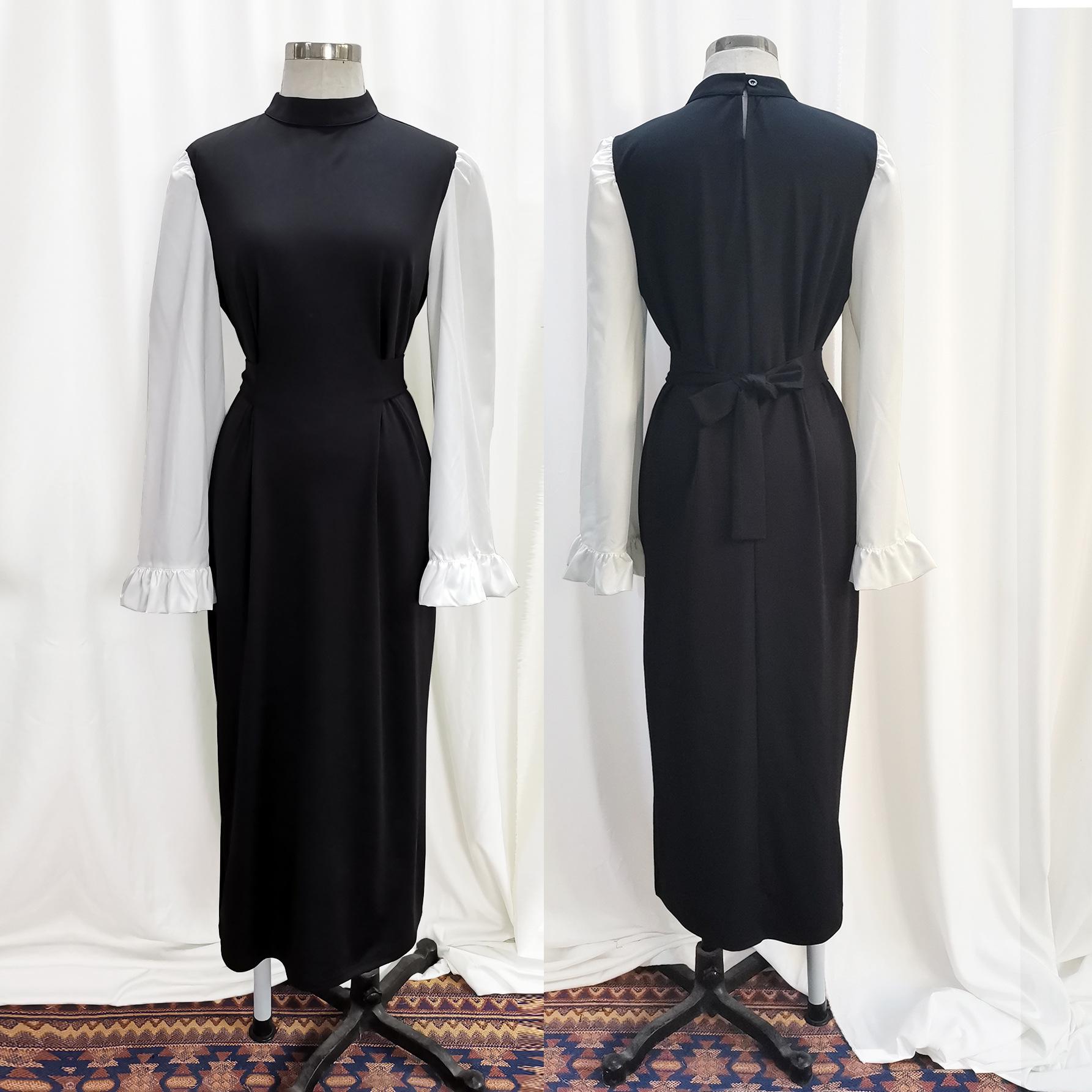 

Ближневосточное платье облегающего кроя с рукавами-фонариками и цветными блоками XL чёрный