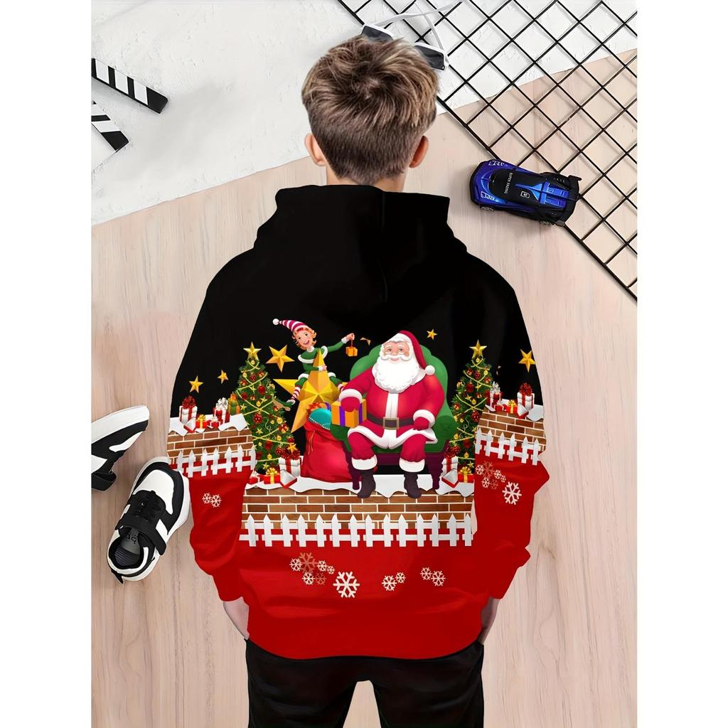 Christmas Cute Santa Printed Hoodie Sportswear Fashion Party Long Sleeve Hoodie Girl Comfortable Hoodie Children's Clothing