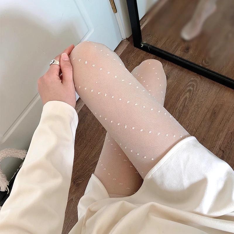 Sexy Women Pantyhose Tights Seamless Lace Mesh Fishnet Summer Nylon Polka Dot Print Tight Stocking Harajuku Female Hosiery