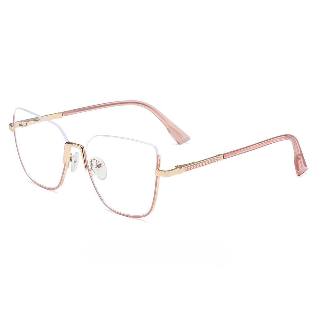 Metal Cat Eye Half Frame Glasses Women Trendy Thin Anti Blue Light Fashion Eyewear Casual Accessories
