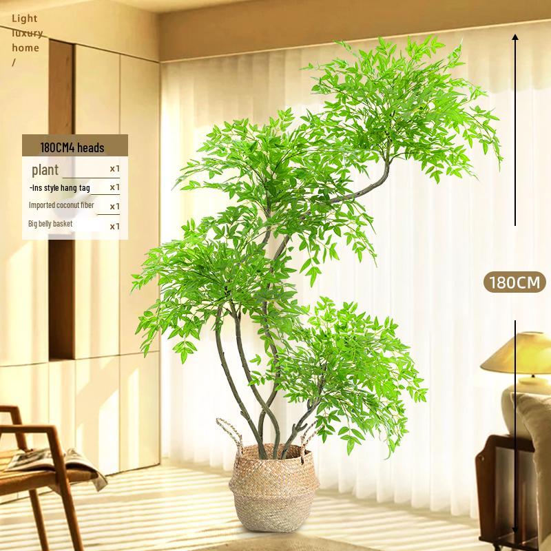 Large Indoor Potted Nandina Domestica Faux Plant - Luxury Green Décor for Living Room