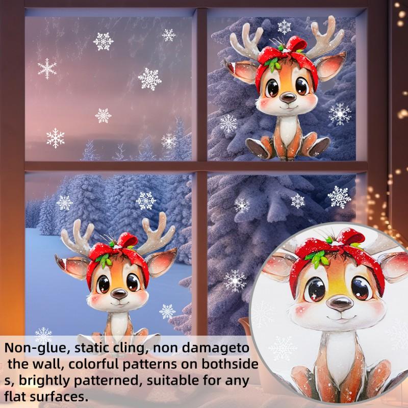 Christmas Deer Snowflake Window Decal Set PVC Static Cling Decor Home Kitchen Bathroom Shop Display