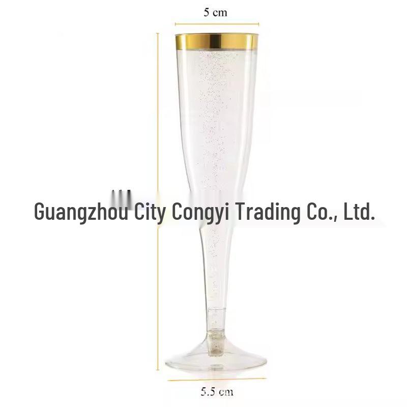 Detachable Red Wine Dessert Cup with High Stem - Disposable Plastic Champagne Flute for Weddings or Pudding Mousse.