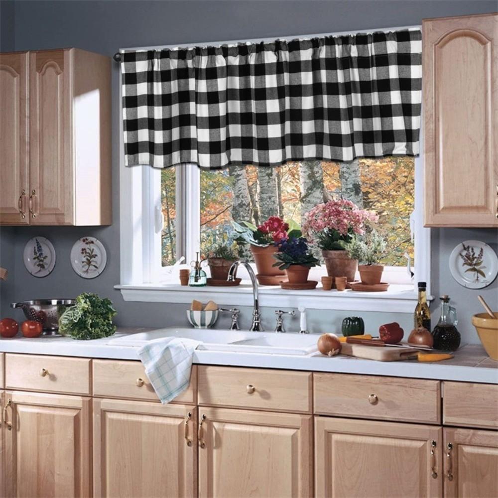 Red Black Door Valance Curtain 55.91x15.75in Buffalo Check Valance For Kitchen