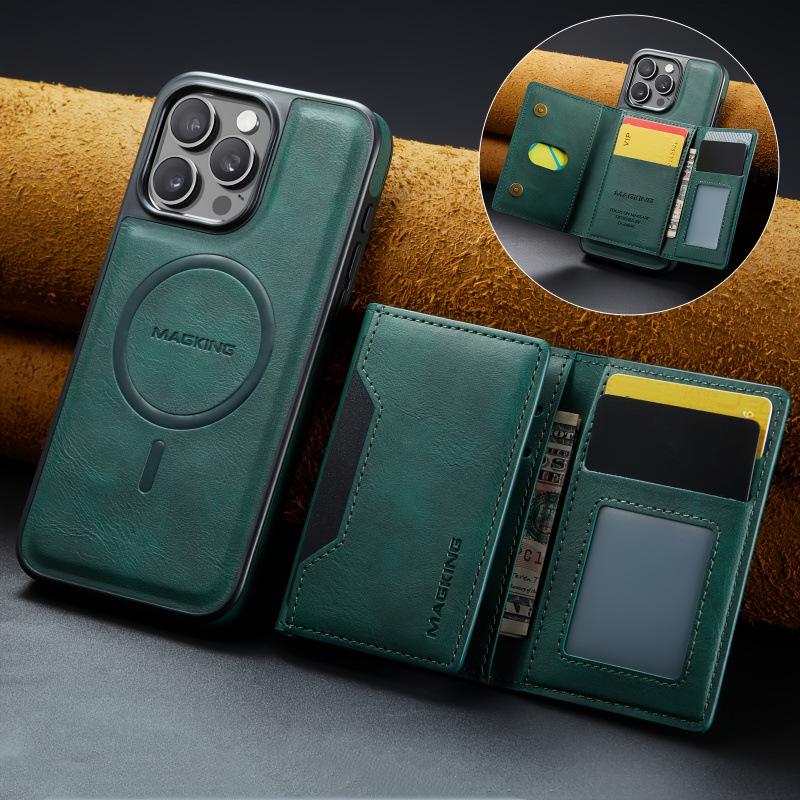 2026 Model D7376 Magnetic Detachable Wallet Phone Case - New Arrival iPhone 12 зелёный