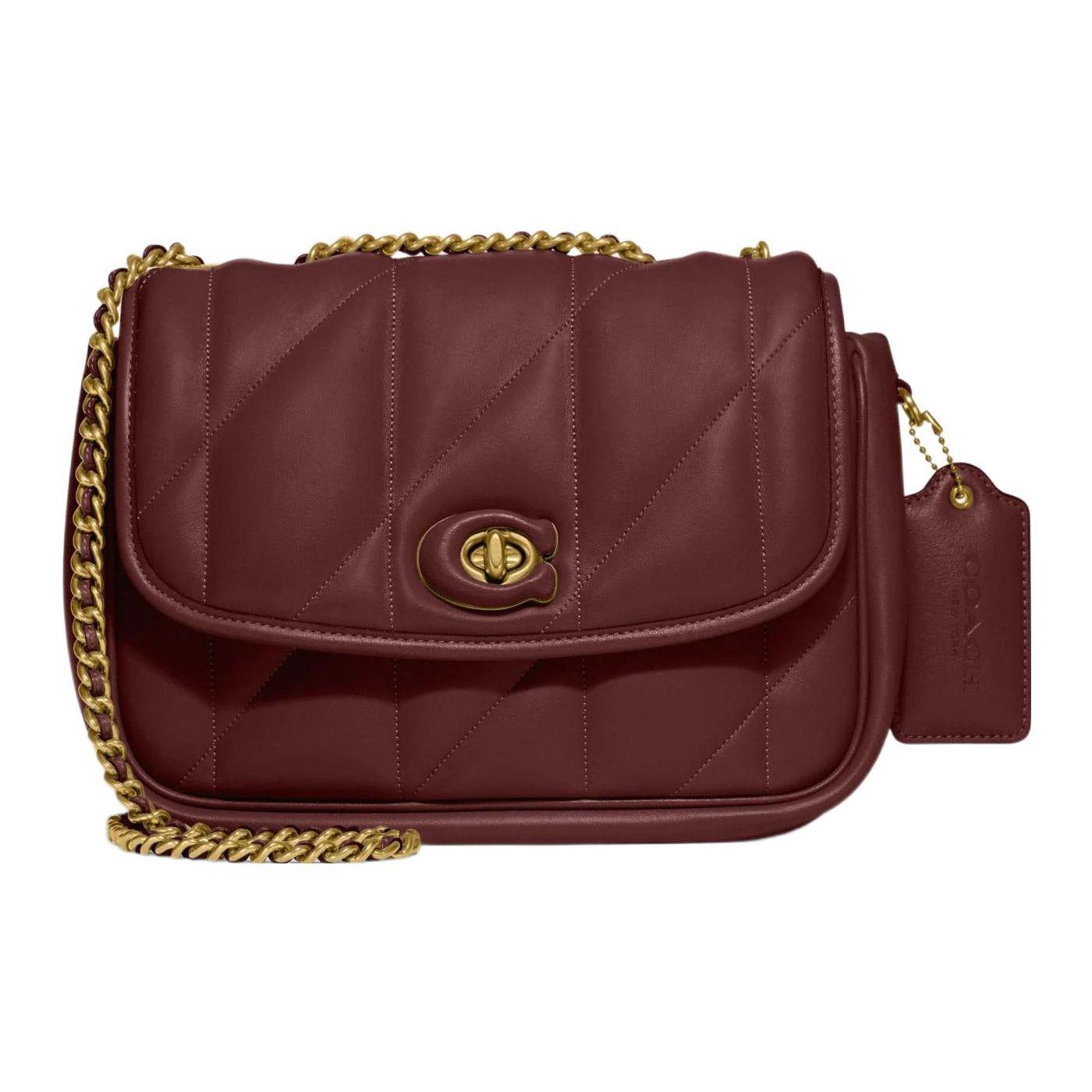 Coach Pillow 24 Quilted Turnlock Chain Shoulder Bag Women Shoulder Bag Burgundy C8560-B4WN Basic Set (Bag+Dust Bag)