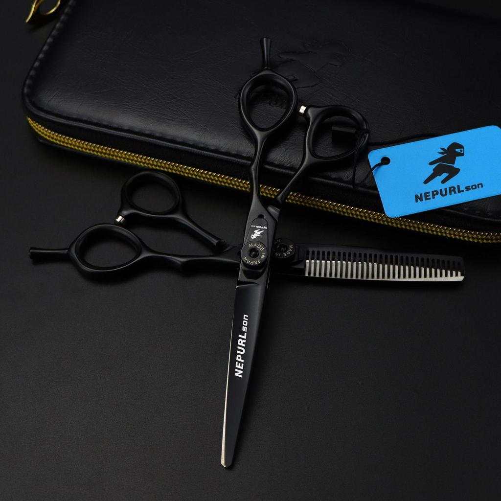 5.5/6.0-inch Black Hairdressing Scissors: Bangs, Serrated, Thinning.