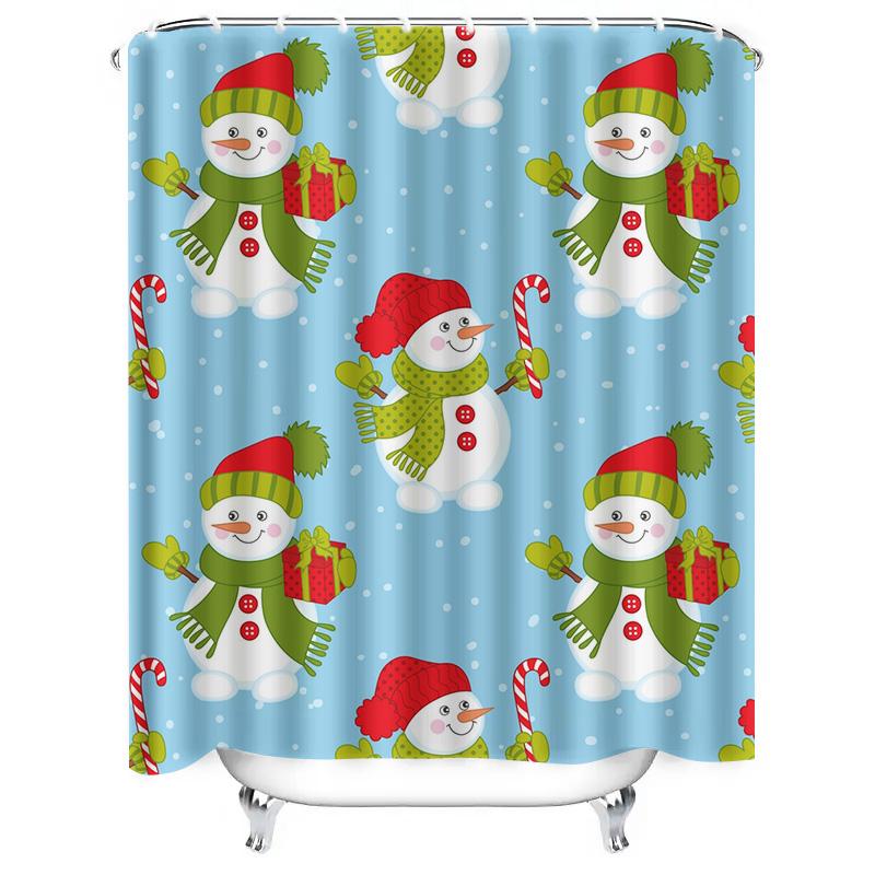 TU Festive Snowman Holiday Shower Curtain Waterproof Christmas Bathroom Decor Winter Themed Backdrop Xmas Party Supplies Home De