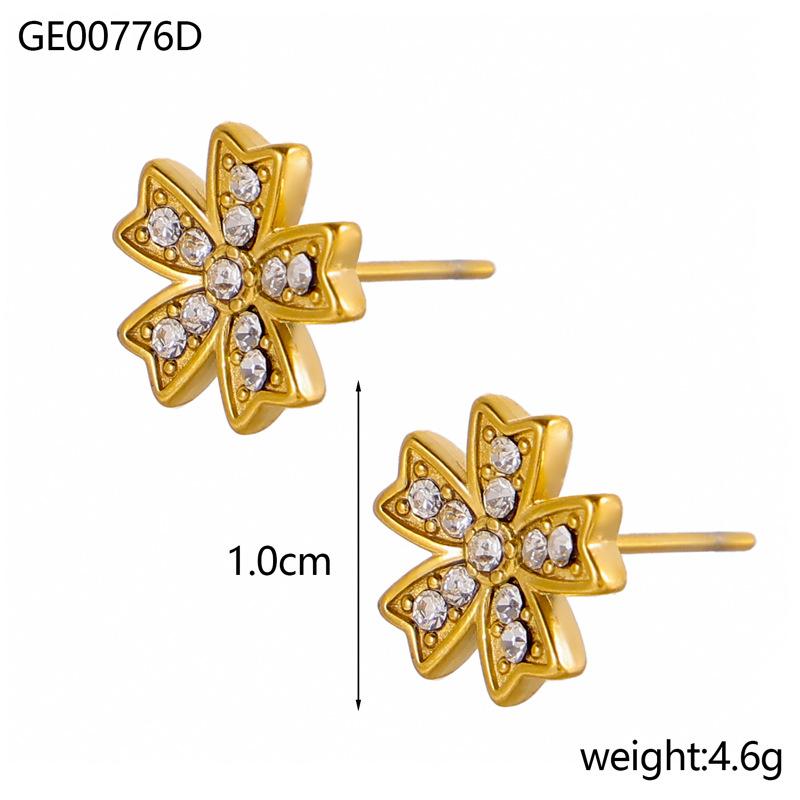 CARLIDANA Hot Selling Zircon Inlaid Earrings Heart Butterfly Star Cat Flower Stainless Steel Gold Plated Earrings Jewelry Women