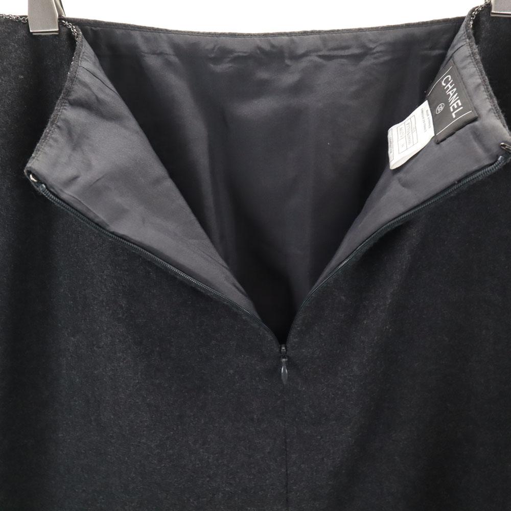CHANEL French wool blend Midi Skirt 38 Charcoal gray Women Used