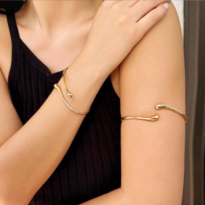 Minimalist Gold Open Cuff Bangle, Adjustable Teardrop Bracelet for Women