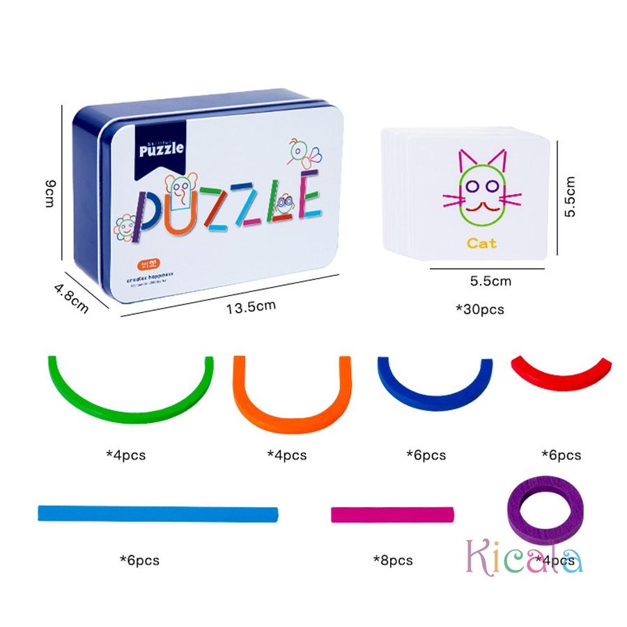 Houten Patroonblokken Stokjes en Ringen Stokjes voor Kinderen Puzzel Stokjes Bouwspeelgoed Montessori Hersenblokken Voorschools Speelgoed