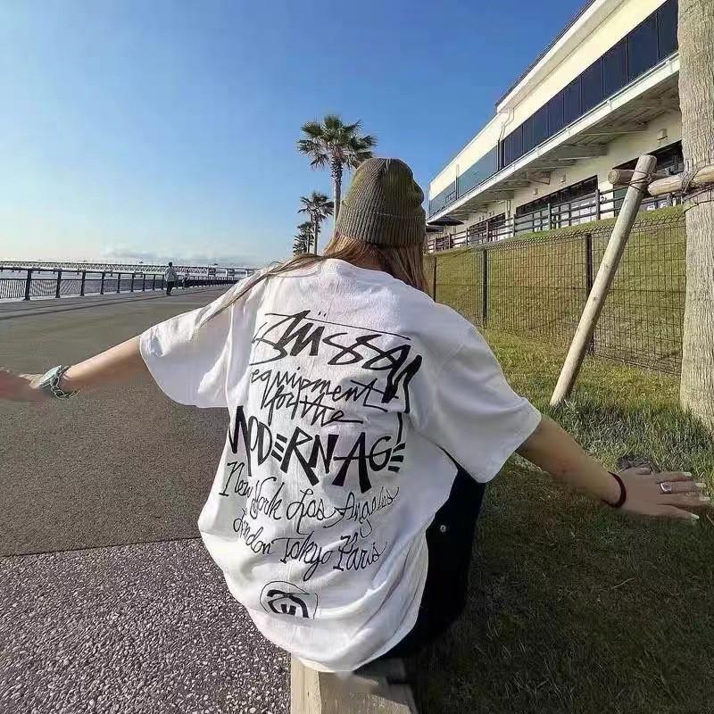 Pánské tričko s krátkým rukávem Volný střih Kulatý výstřih Potisk písmen Neformální Street Style Top pro páry