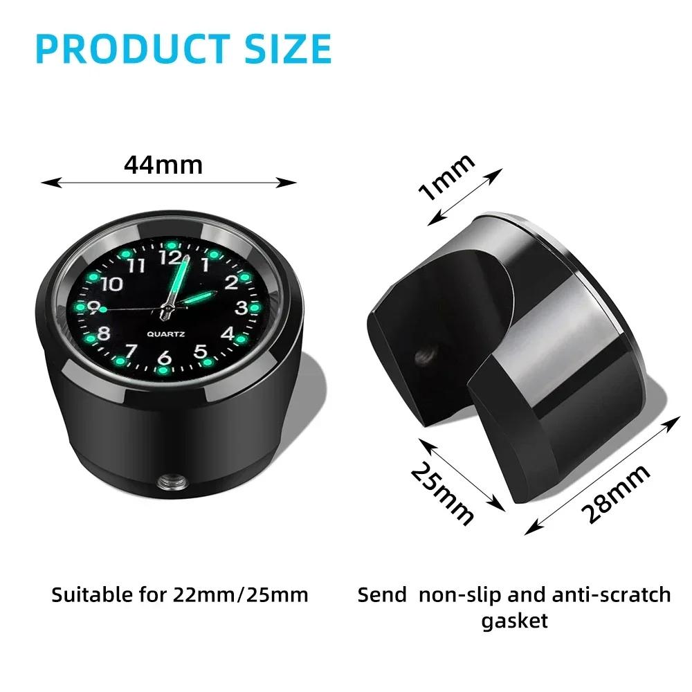 Universal 7/8 "Waterproof Chrome Motorcycle Bike Handlebar Mount Quartz Clock Watch Aluminum Luminous Clock Moto Black Amagi
