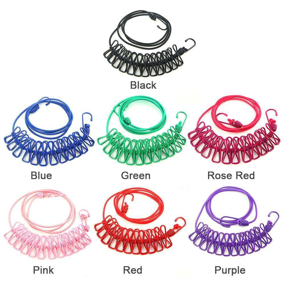 1Pcs With 12 Clips Clothing Clothesline Portable Clothes Rope New Drying Rack  Laundry Dryer