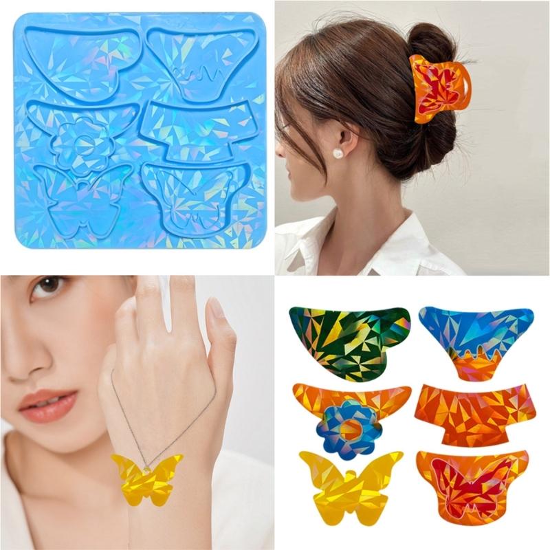 Light Shadow Hair Pin Mold Silicone Resin Epoxy Barrette Mold Grasping Clip Mould for DIY Crafts Making Accessories