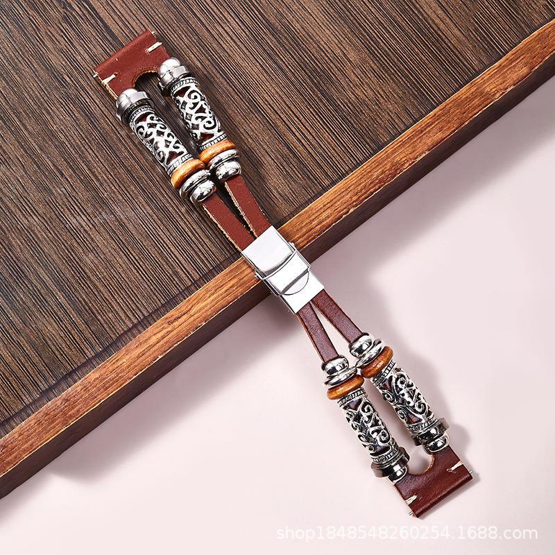 

Applicable To Apple Watchs7 38/40/42/44/41/45 Mm Leather Strap Ethnic Style Bracelet Leather 22mm without connector темно-коричневого кольору