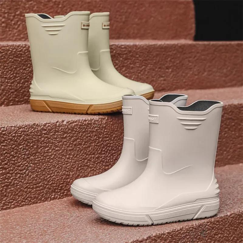 Cross-border Korean Mid-calf Rain Boots Men's Non-slip Wear-resistant Rain Shoes Waterproof Rubber Boots Couple Water Shoes 2024