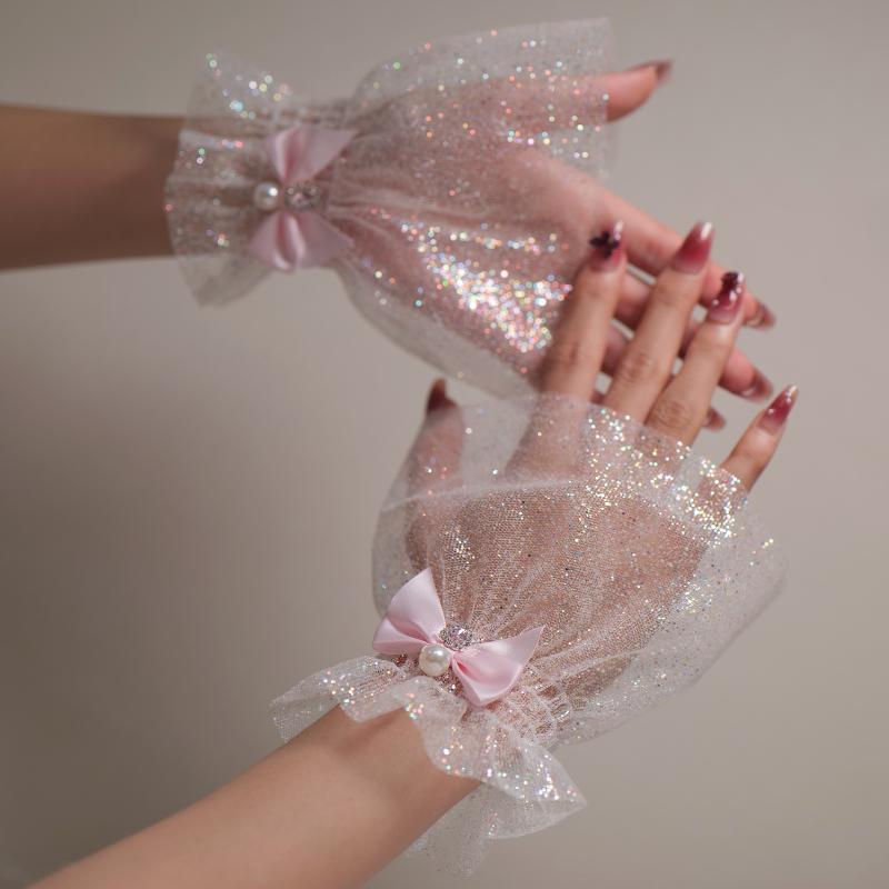 Nagel Fotoutrustning Kort Båge Nät Handled Falska Ärmar Brud Dekorativ Falsk Manschett Tyll Artikel Nageldekoration Ta Bild Bakgrund