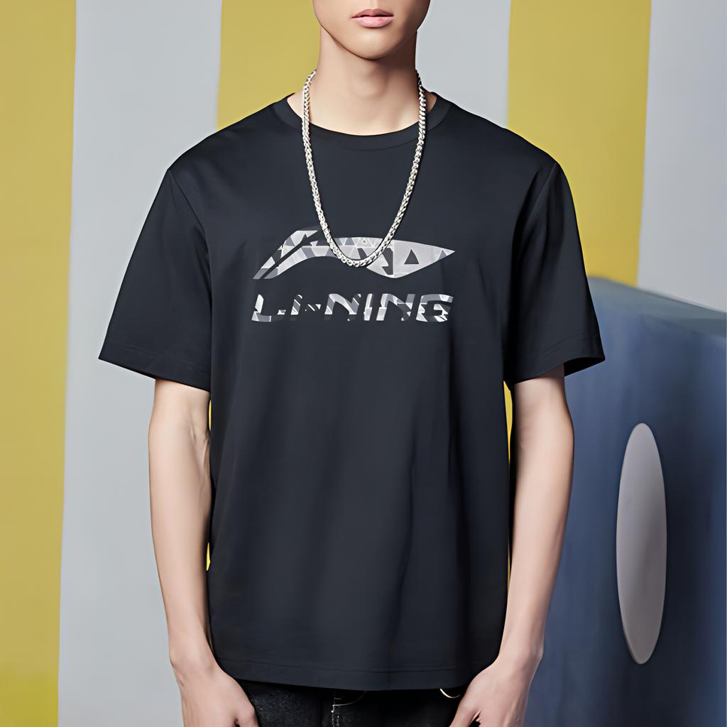 Li Ning Logo Print Letter Round Neck Pullover Short Sleeve T-Shirt Unisex T-Shirt Black YHST175-1