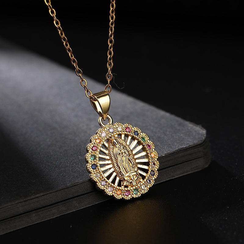 European and American Fashion Micro inlaid Color Zircon Pendant Women's Jewelry Virgin Mary Necklace