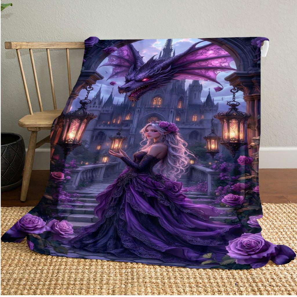 Fairy Dragon Moonlit Night Throw Soft Comfortable All Seasons Blanket Perfect Gift Couch Office Nap Outdoor Travel Blanket