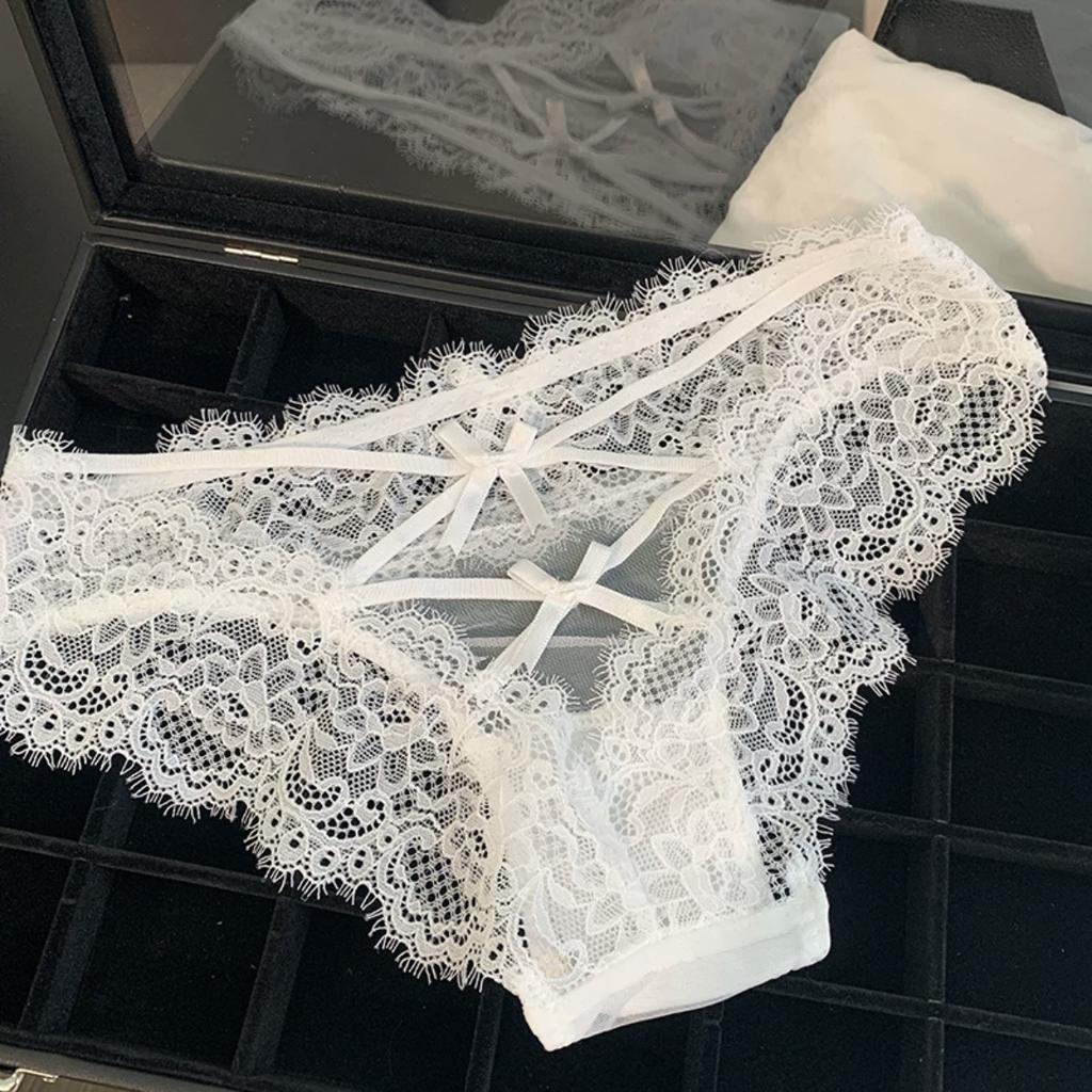 Cross Lift-up Sexy Bikini Panties Women Lace Briefs Bow Tie Underpants Low-rise Knicker Female Hallow Out Underwear