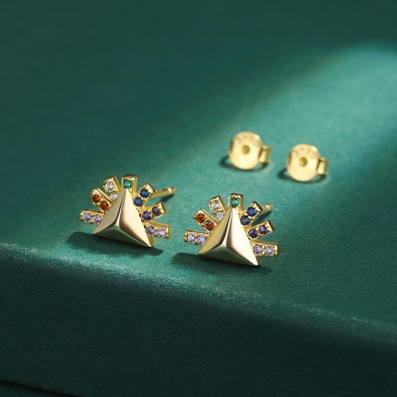 Exquisite Yellow S925 Silver Earrings for Women Fashion Party Jewelry Geometric Zircon Earrings Triangle Earrings Sterling Silver Earrings