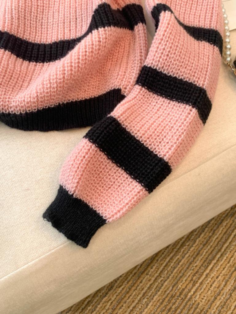 Baggy Pullover Sweater for Women Hollow Out Stripe Short Knitted Top Fashion Casual Y2K Clothing Autumn Winter