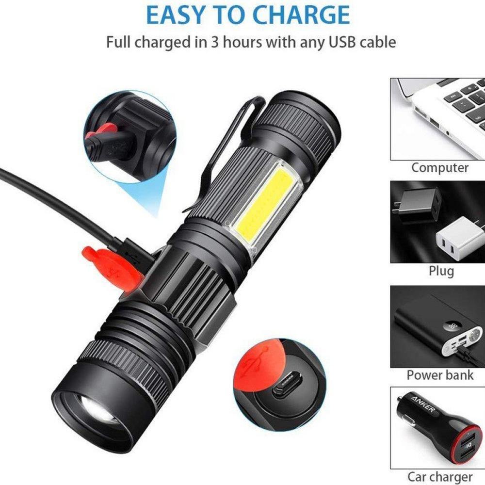 Powerful LED Flashlight Rechargeable UV Light Zoom LED COB High Power Tactical Flashlight Torch Outdoor For Camping Hunting