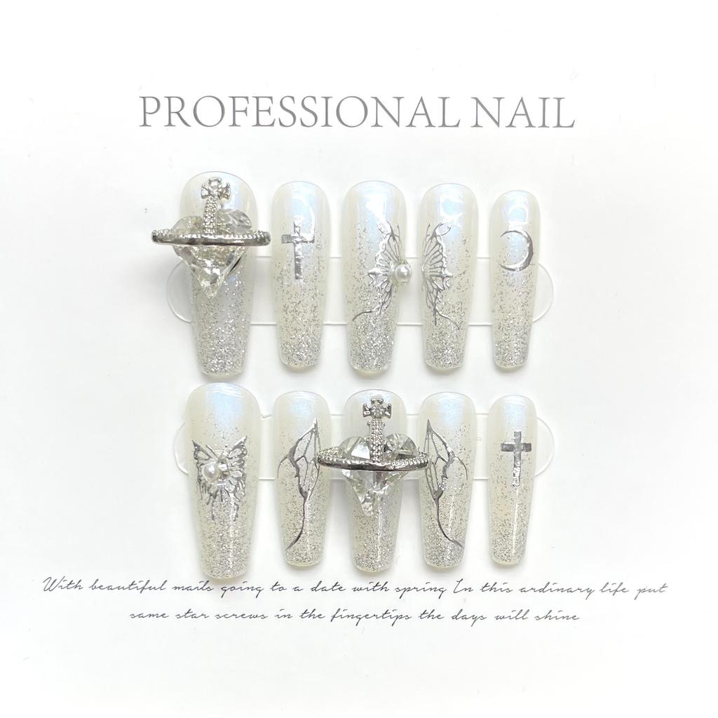 10pcs/set Purely Handmade Wearable Nails Removable Nail Art French Simple False Nails Finished Long and Short Nails