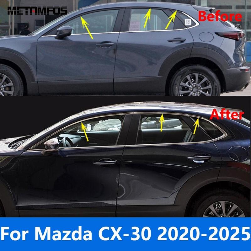 For Mazda CX-30 CX30 -2024 2025 Stainless Steel Upper Window Sill Window Frame Cover Trim Sticker Accessories Car Styling