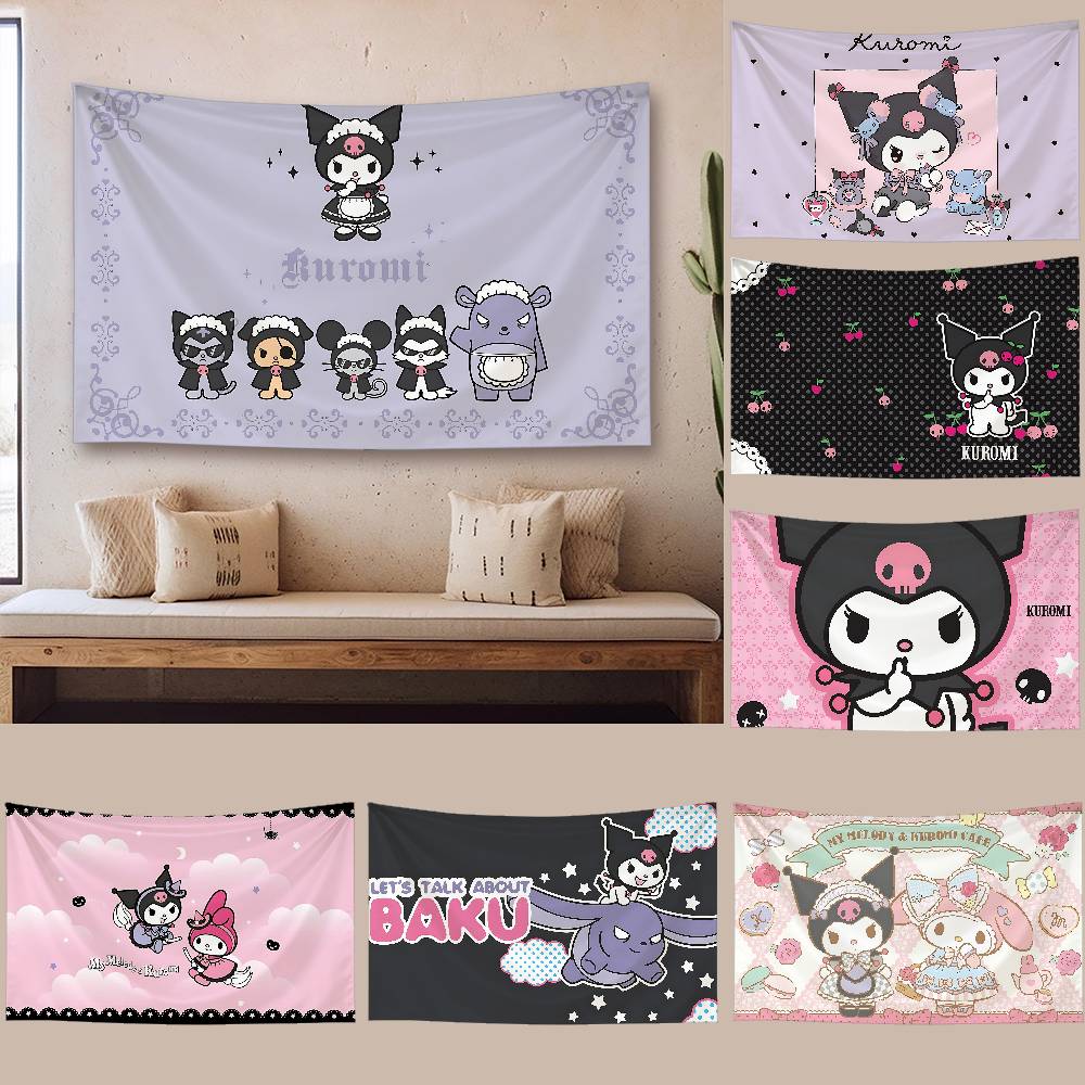 Cute KKuromi Tapestry Wall Hanging Tapestry Art Deco Blanket Curtain Hanging At Home Bedroom Living Room Decor