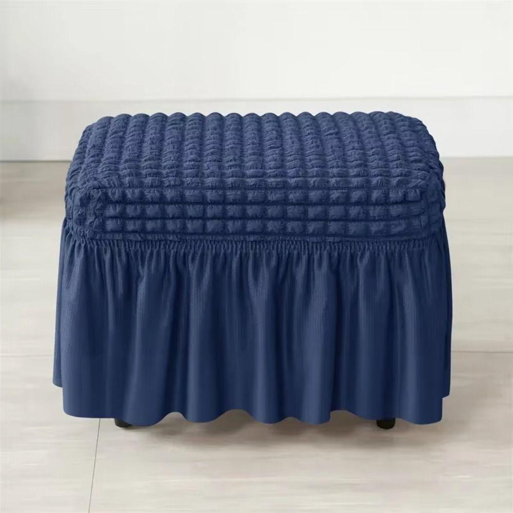 Universal Ottoman Cover Solid Color Ottoman Protector with Skirt Footrest Slipcover Dining Room