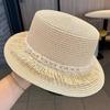 Spring and summer women's new outdoor sun hat big brim pearl flat top straw hat beach vacation sun protection straw hat