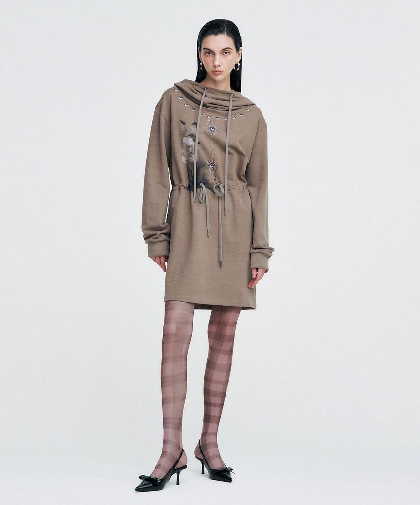 Kimjisu Vintage Fox Graphic Hoodie Dress _ Brown