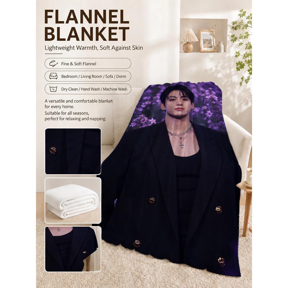 Young Man Against Purple Floral Background Theme Blanket Cozy Comfortable Throw Blanket For Living Room Sofa Bedroom Bed Lightweight Home Decor