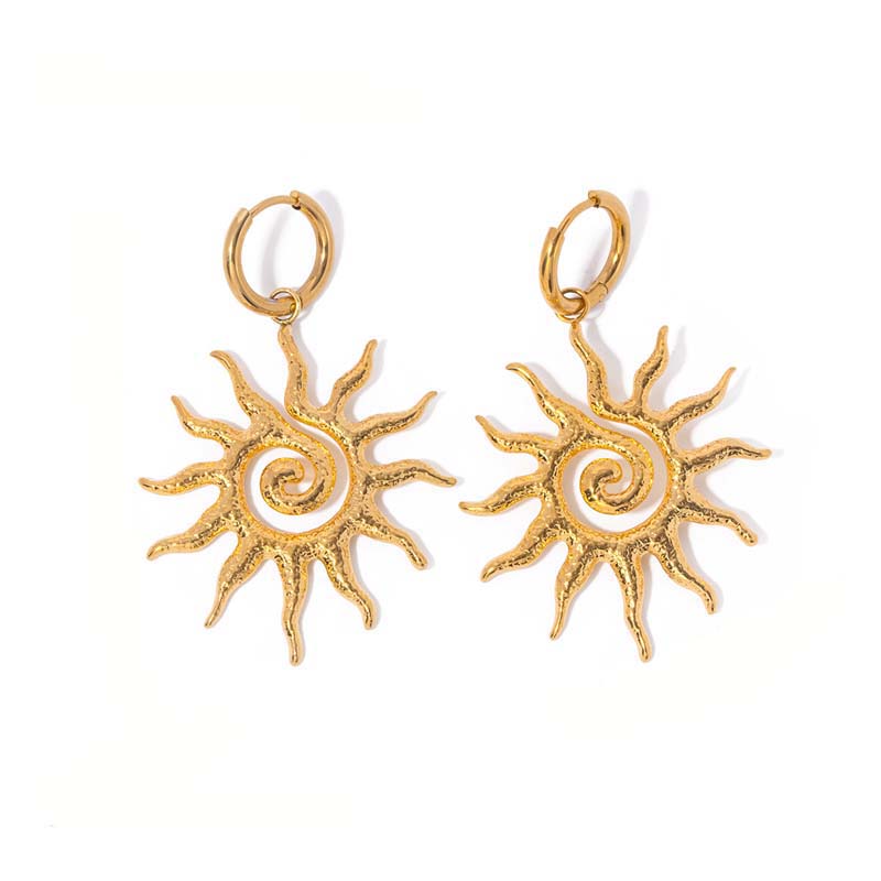 Orecchini Pendenti a Spirale Girasole in Metallo Acciaio Inossidabile per Donna Vintage Colore Oro Sole Geometrico Orecchini a Goccia Gioielli Regalo