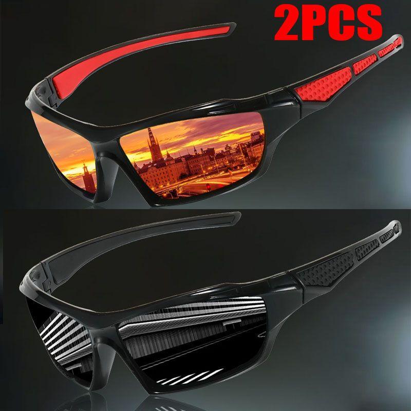

2PCS, suitable sunglasses for men s driving and travel, classic and colorful outdoor eyewear set. красный
