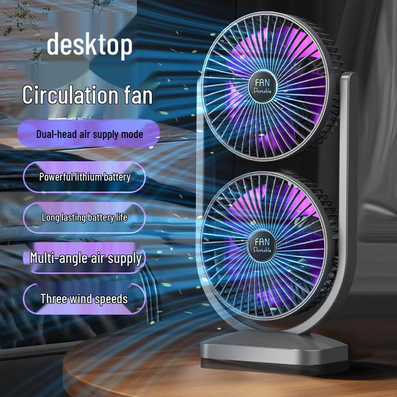 USB Rechargeable Dual-Head Silent Desktop Fan for Home and Office