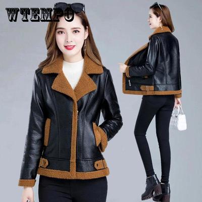 Winter Women's Leather Fashion Fur Coat Lamb Fur Coat Plus Velvet Thick Short Large Size Leather Coat