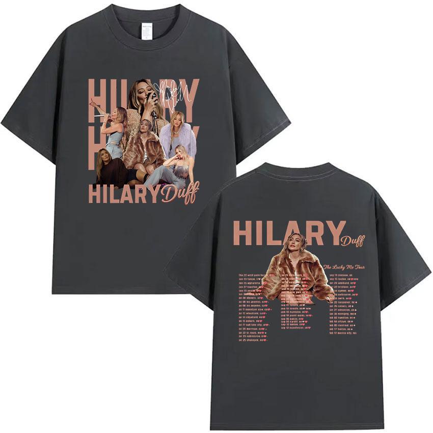 Hilary Duff The Lucky Me Tour 2026 Maglietta Grafica Unisex Donna Harajuku Retro Oversize Cotone Maglietta Abbigliamento Estetico Magliette