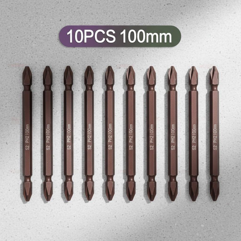 10PCS S2 PH2 Screwdriver Heads 65mm 100mm 150mm Magnetic Double Head High Hardness Electric Drills Alloy Steel Tools