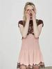 Sweet & Spicy Lace Patchwork Sleeveless Camisole Dress with Contrasting V-Neck Mini Skirt