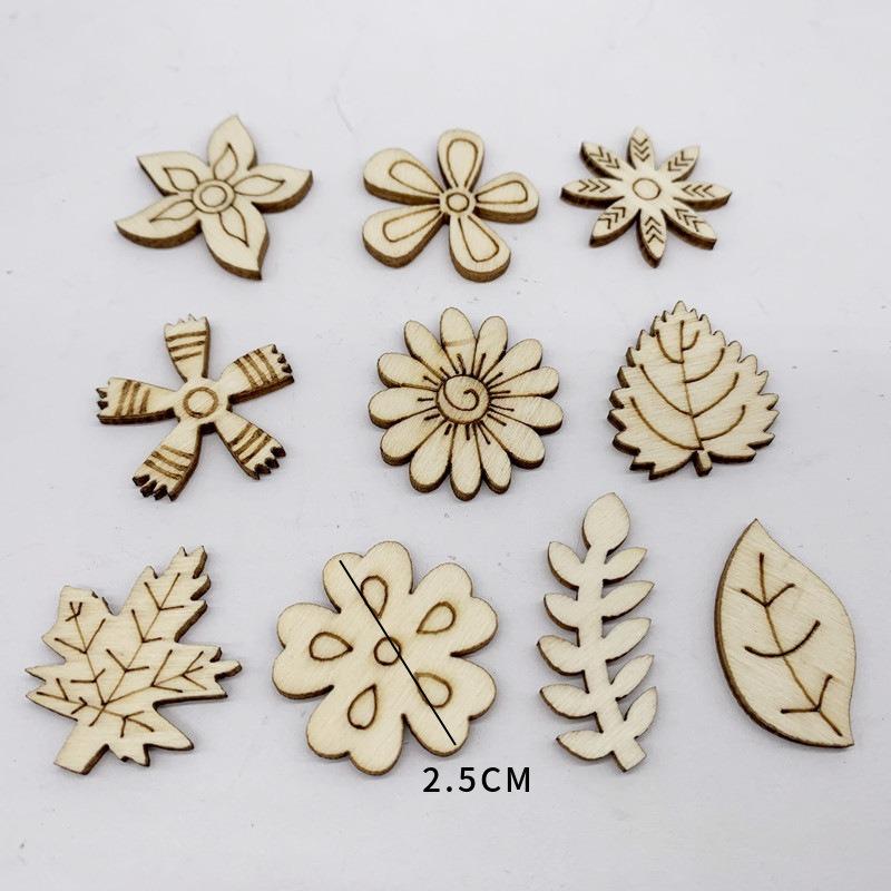 50PCS 2.5CM Wooden Flower and Leaf Pattern Cutouts for Crafts Mini Unfinished Wood Pieces for DIY Jewelry, Home Decor