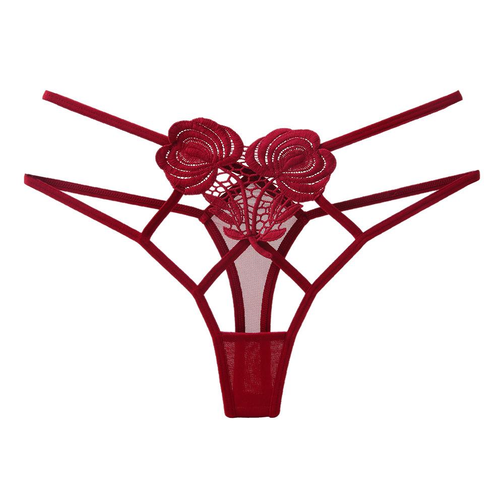 Bundled Design Thong Female Sexy Water-soluble Flower Hollow Mesh Interwoven Thin Belt Seductive Mood Panties 2298