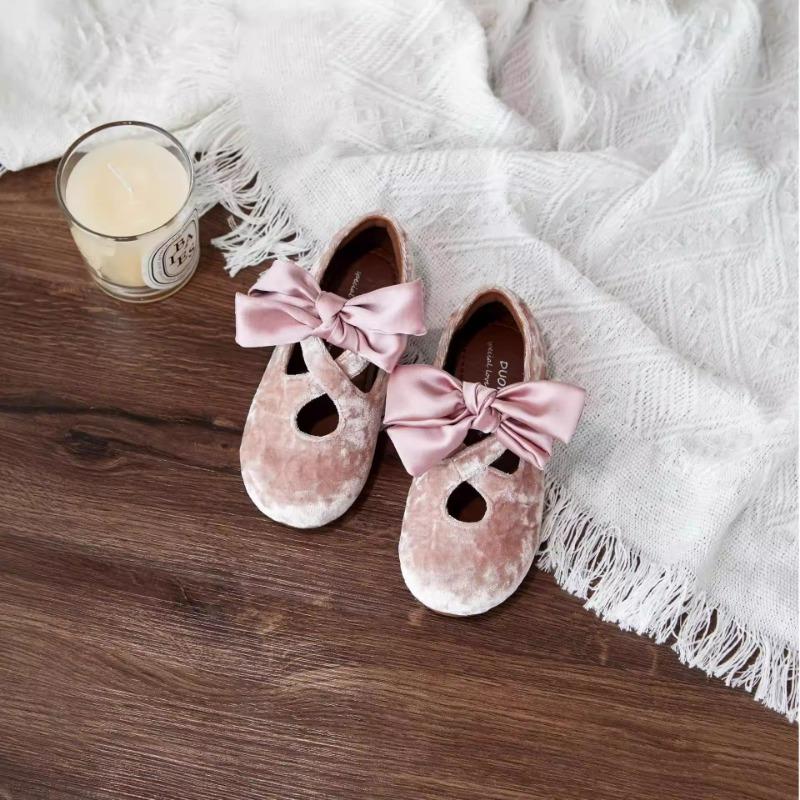 Kids Girls Velvet Bow Decor Mary Jane Shoes 23