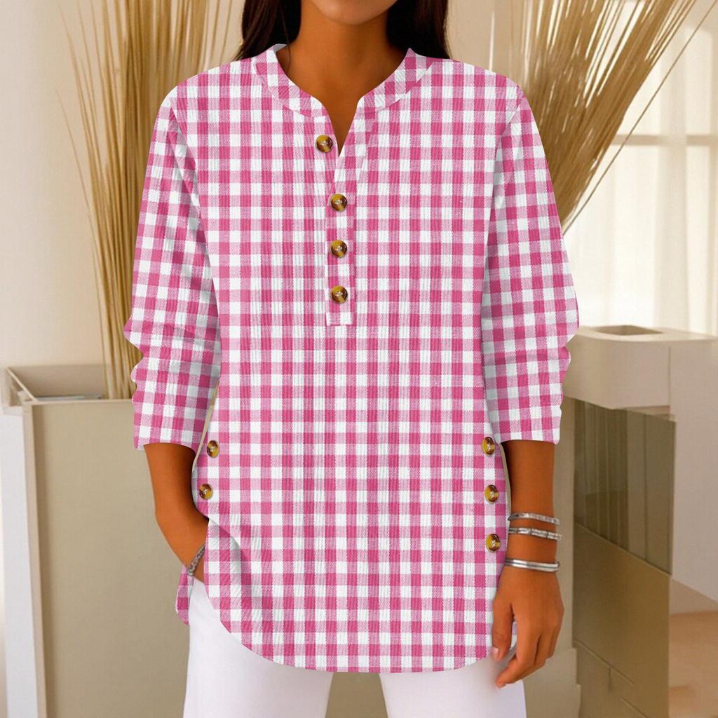 Women's Fashionable Button Collar Long-sleeved Christmas Print Pullover Top