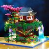 3320 Pcs Tree House Mini Diamond Block Particle Peach Blossom Pool Traditional With Light Chinese Architecture Building Blocks